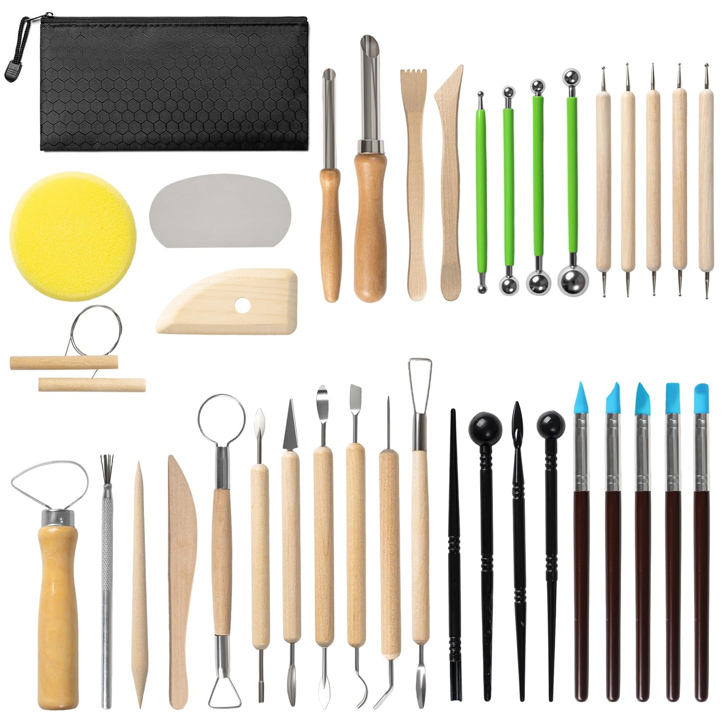 Mepubby 38 Pcs Pottery Tools & Air Dry Clay Tools Kit – Modeling Tools Set for Carving, Shaping, Molding & Crafting – Ideal for Polymer Clay, Ceramic, Air Dry Clay – for Beginners, Hobbyists, Artists