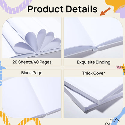 miikoul 12 Pack Hardcover Blank Book,100GSM White Blank Books for Kids to Write Stories,40 Pages 6x8 Inch Blank Page Journal Make Your Own Book Ideal for Teens Reading Writing Drawing Guestbook