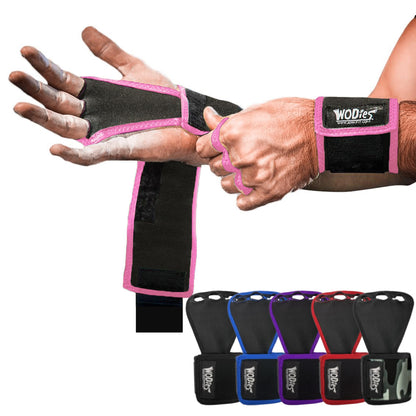 JerkFit WODies Gymnastics & Weightlifting Grips with Wrist Wraps – 3 Hole Versatile Gym Gloves for Pull Ups, Gym Training & Cross Training – Hand Grips Palm Protector for Men & Women