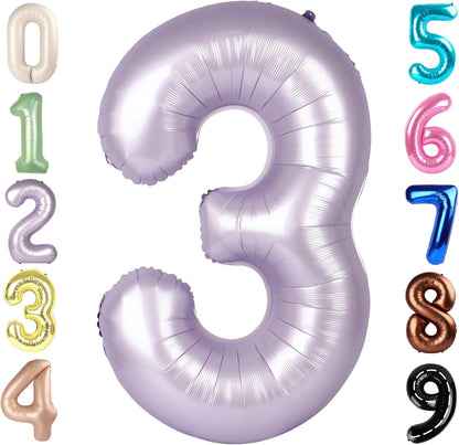 Numbers Balloon - 40 Inch Large Cream Purple Balloon for 3rd Birthday Party Decor | Perfect for Celebrations