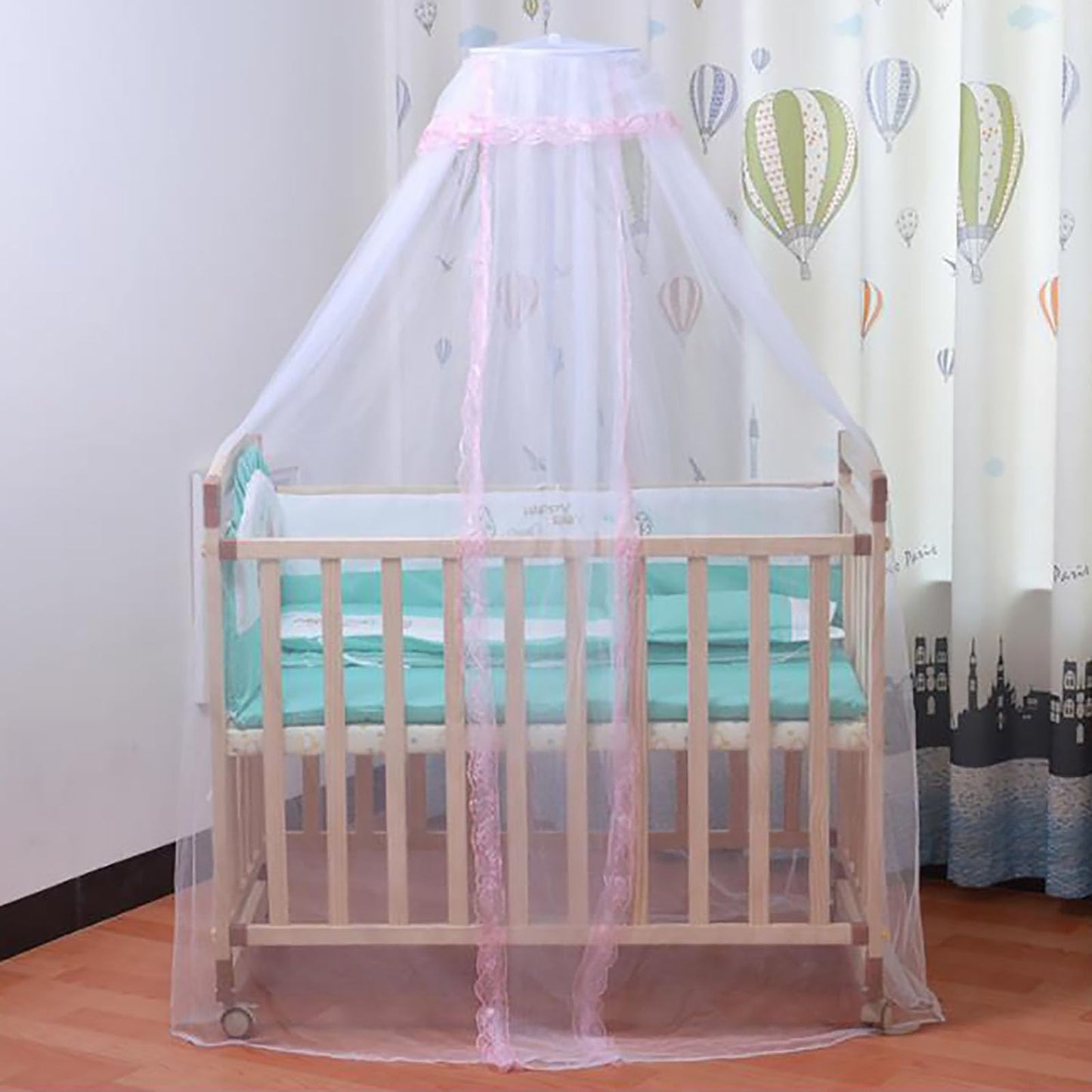 Vawolecy Universal Crib Floor Mosquito Net with Lace, Breathable Crib Netting Bed Curtains Canopy for Baby Kids, Toddler Bed Crib Dome Canopy Netting Without Stand