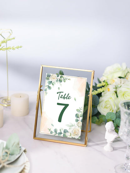 REDHUGO Glass Frame for Pressed Flowers Handmade, Double Glass Floating Picture Frame Set, Brass Photo Frame, Standing Frame Set, Small Picture Frame, Gifts for Family, 4×4", 4×6", 5×7", Gold