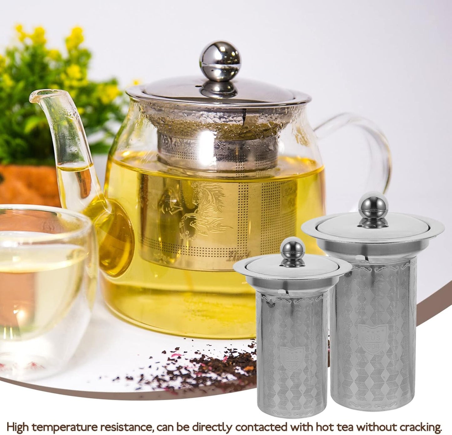 HEMOTON Tea Infusers for Loose Tea, 2Pcs Stainless Steel Strainers, Fine Mesh Steeper, Tea Basket Insert