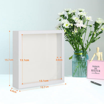 Anhow 2pcs 5x5 Shadow Box Frame, 3D Picture Frame Display Cas with Real Transparent Glass for Photos, Memorabilia, Crafts, Souvenir, Wedding Memories, Baby Items - White/ 1.2 Inch Depth