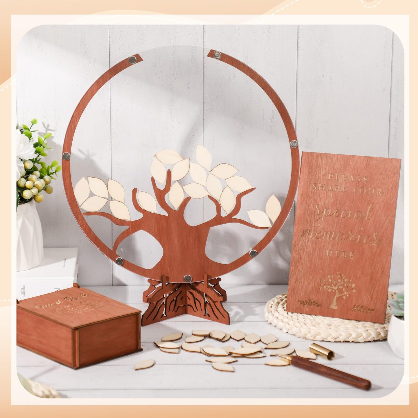 Geelin 56 Pcs Funeral Guest Book Alternatives Set for Memorial Service Elegant Celebration of Life in Loving Memory with 50 pcs Leaves Box Sign and Pens Funeral Supplies
