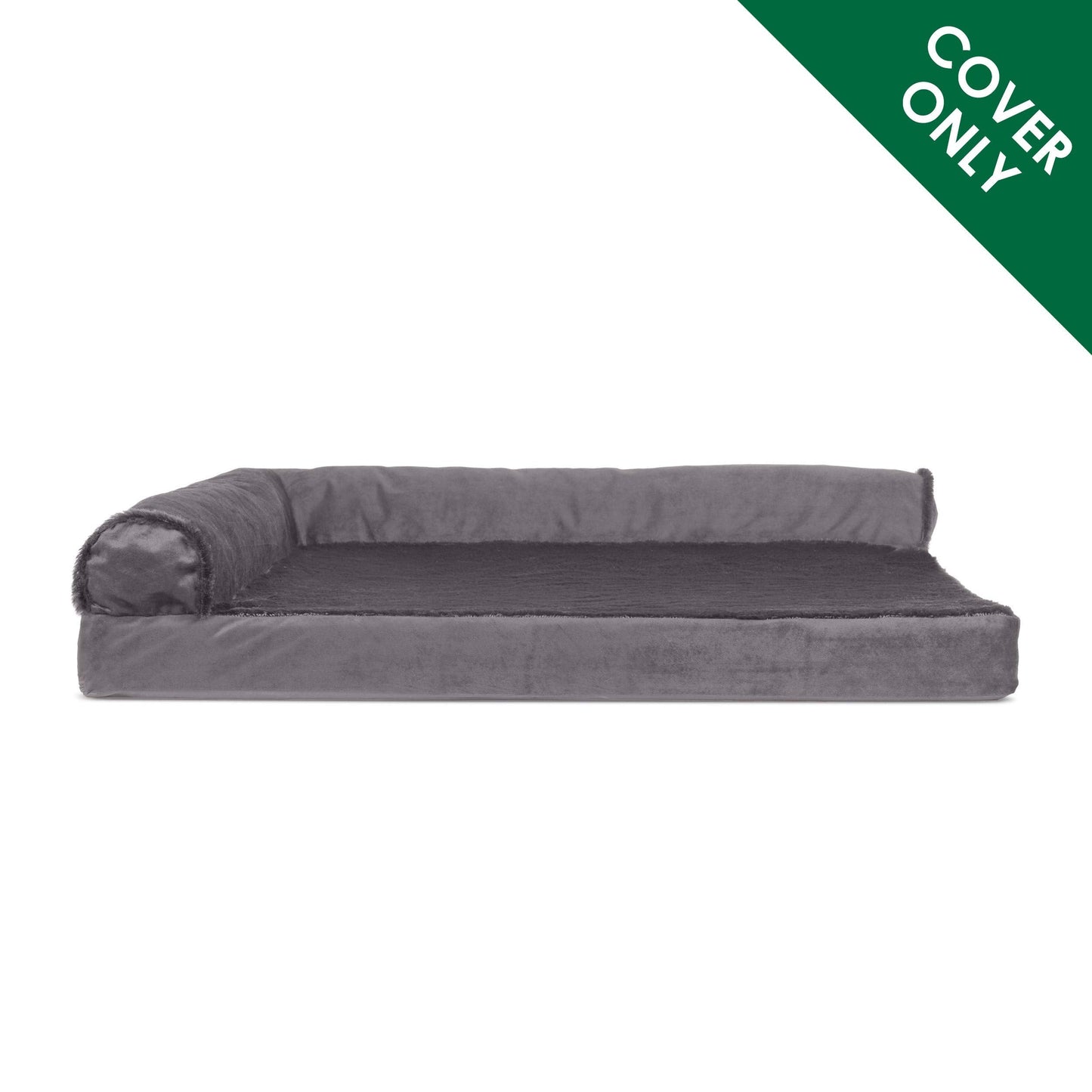 Furhaven Pet Dog Bed Cover - Plush Faux Fur & Velvet L Shaped Chaise Lounge Living Room Corner Couch Pet Bed Replacement Cover for Dogs & Cats, Platinum Gray, Jumbo