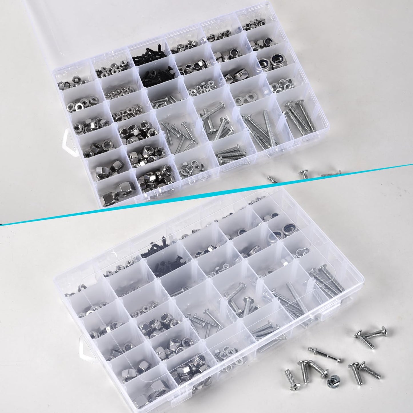 VZTOLKUR 2 Pack Clear Plastic Organizer Box with 36 Grids and Adjustable Dividers for Beads, Crafts, Art DIY, Jewelry, Screws, Pins, Thread, Fishing Gear, Small Items