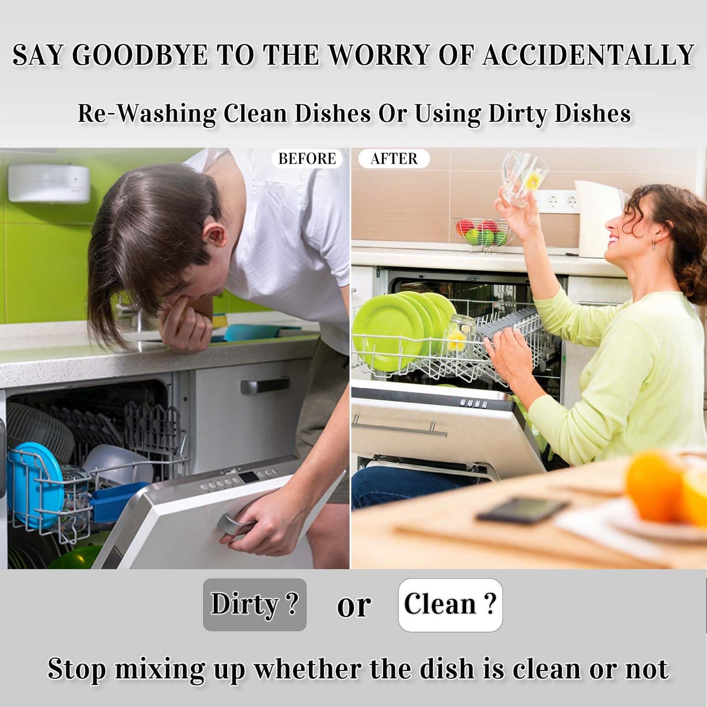 Chendalize Dishwasher Magnet Clean Dirty Sign, Strong Magnet Clean Dirty Magnet for Dishwasher, Double Side Reversible dirty clean dishwasher magnet, Funny Skeleton Dishwasher Magnet, Easy to Read