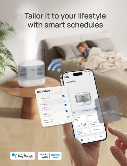 Dreo Smart Humidifiers for Bedroom, Top Fill 4L Supersized Humidifier Large Room with 28 dB, 36H Runtime, Touch/APP/Voice Control, Nightlight, Cool Mist Humidifiers for Baby, Plants, Indoor, Black