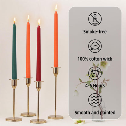 Gedengni Unscented Candlesticks Red Taper Candles,10 inches Dripless Tapered Candles Green Candle Sticks Orange Candlestick for Home Party Wedding Restaurant Holiday(8D12P-ORREGR)