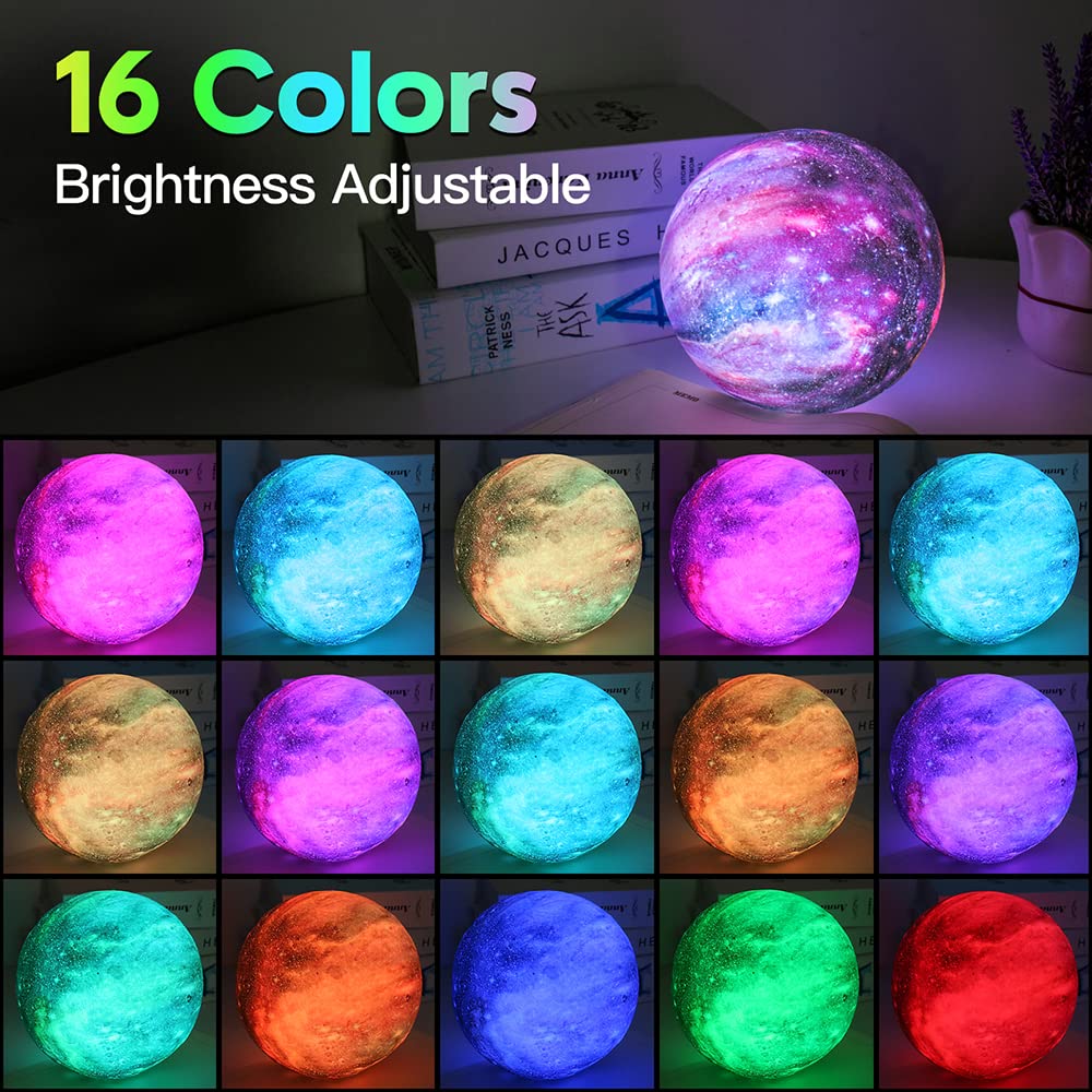 BRIGHTWORLD Moon Lamp Galaxy Lamp 5.9 inch 16 Colors LED 3D Moon Light, Remote & Touch Control Moon Night Light Gifts for Girls Boys Kids Women Birthday（Wooden Base）