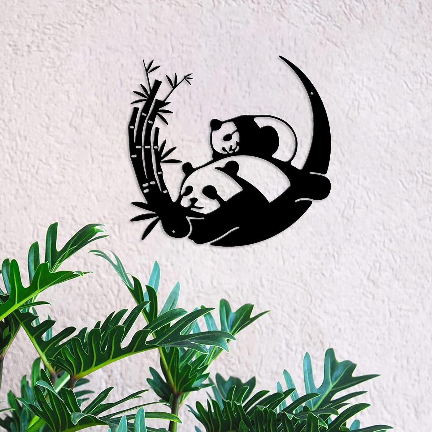 PLIGREAT Cute Panda Metal Wall Sculpture, Front Door Welcome Sign Hanging Wall Art Decor