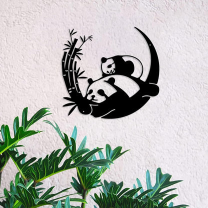 PLIGREAT Cute Panda Metal Wall Sculpture, Front Door Welcome Sign Hanging Wall Art Decor