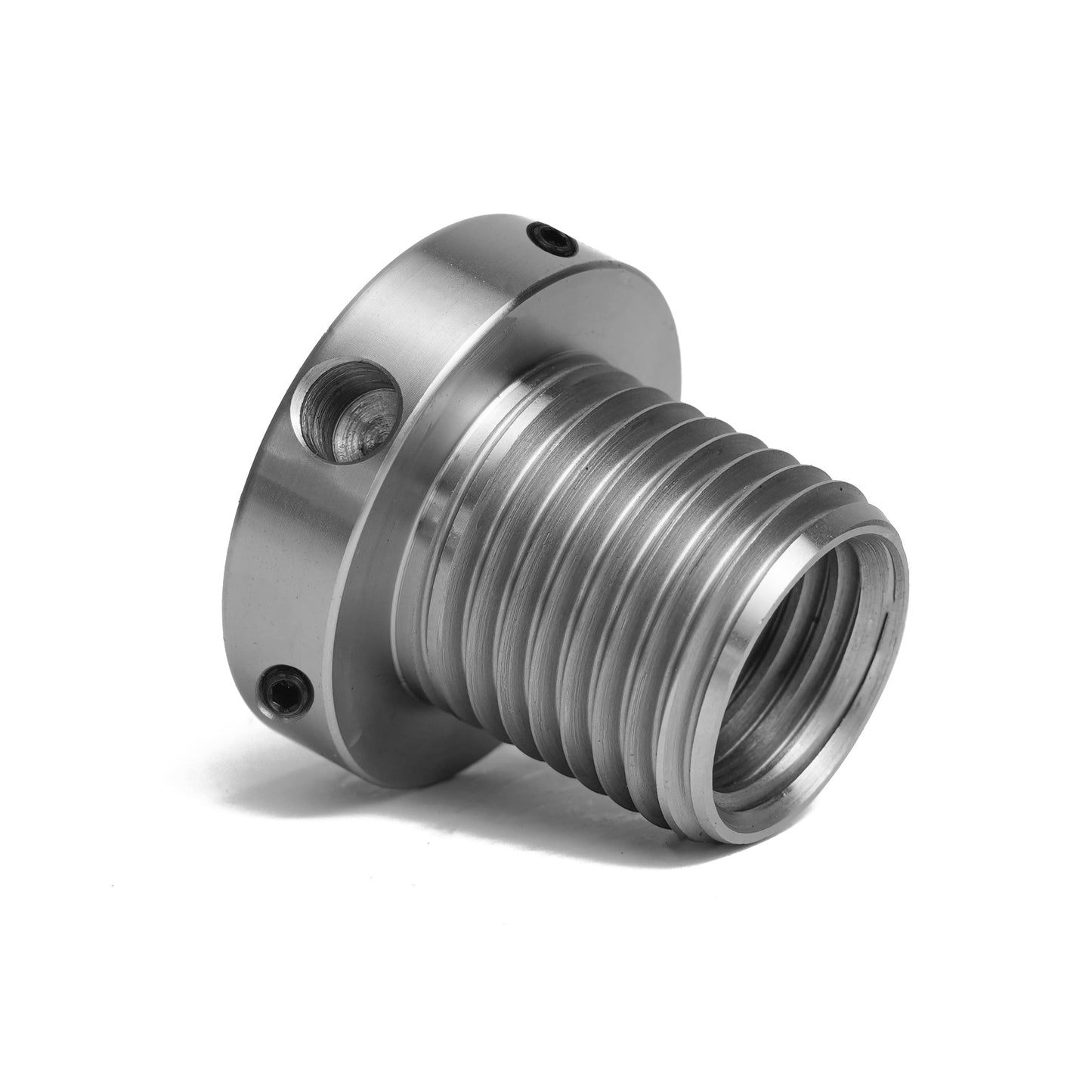 1"x8TPI Female to 1-1/4"x8TPI Male Thread Adaptor for Woodworking Lathe Headstock Spindle Woodturning. Fitted with jackscrews for safety reverse turning.