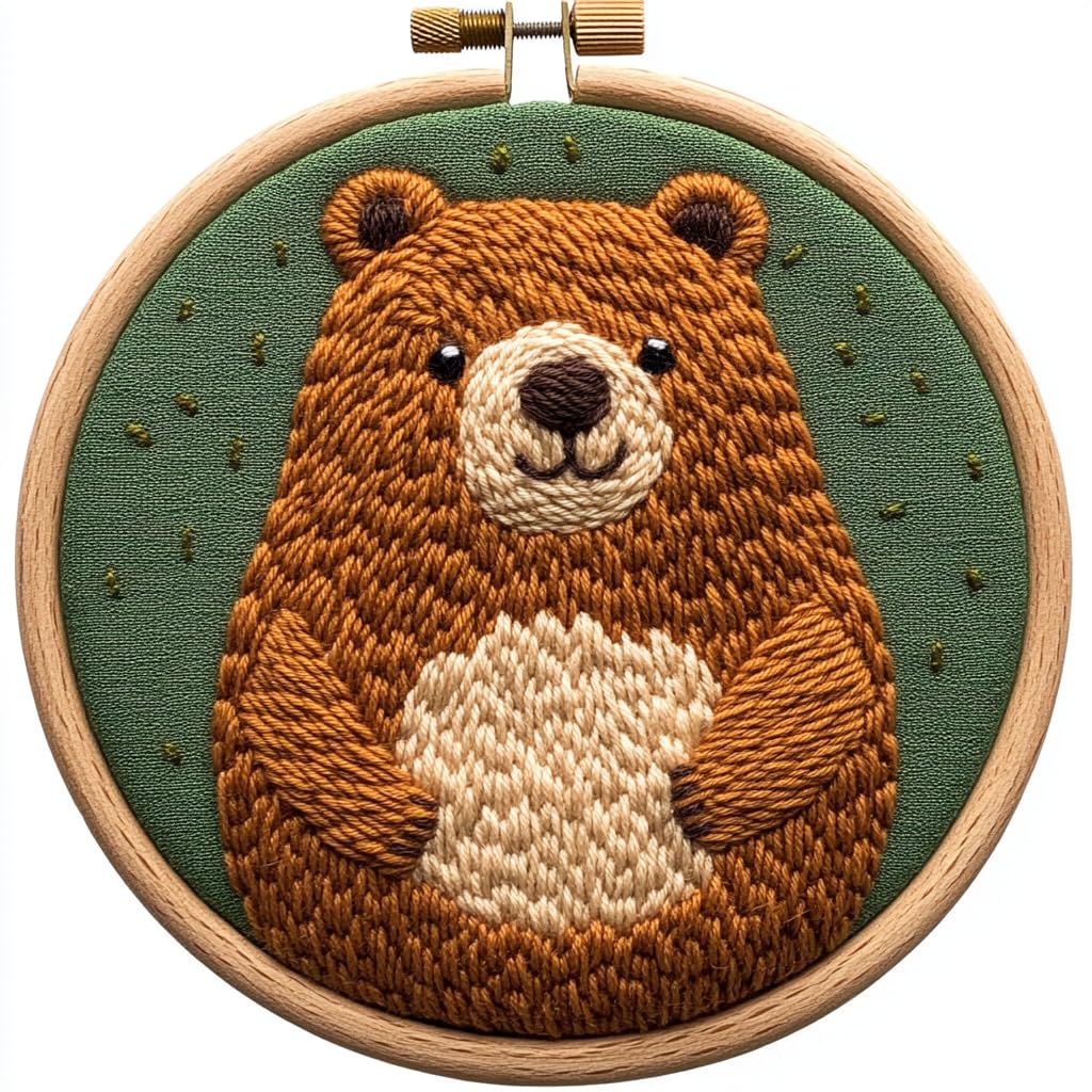 DIY Punch Needle Kits Cartoon Cute Brown Bear Embroidery Punch Needle Starter Craft with Hoop Easy for Beginners for Festival t and Decoration 20x20cm-1