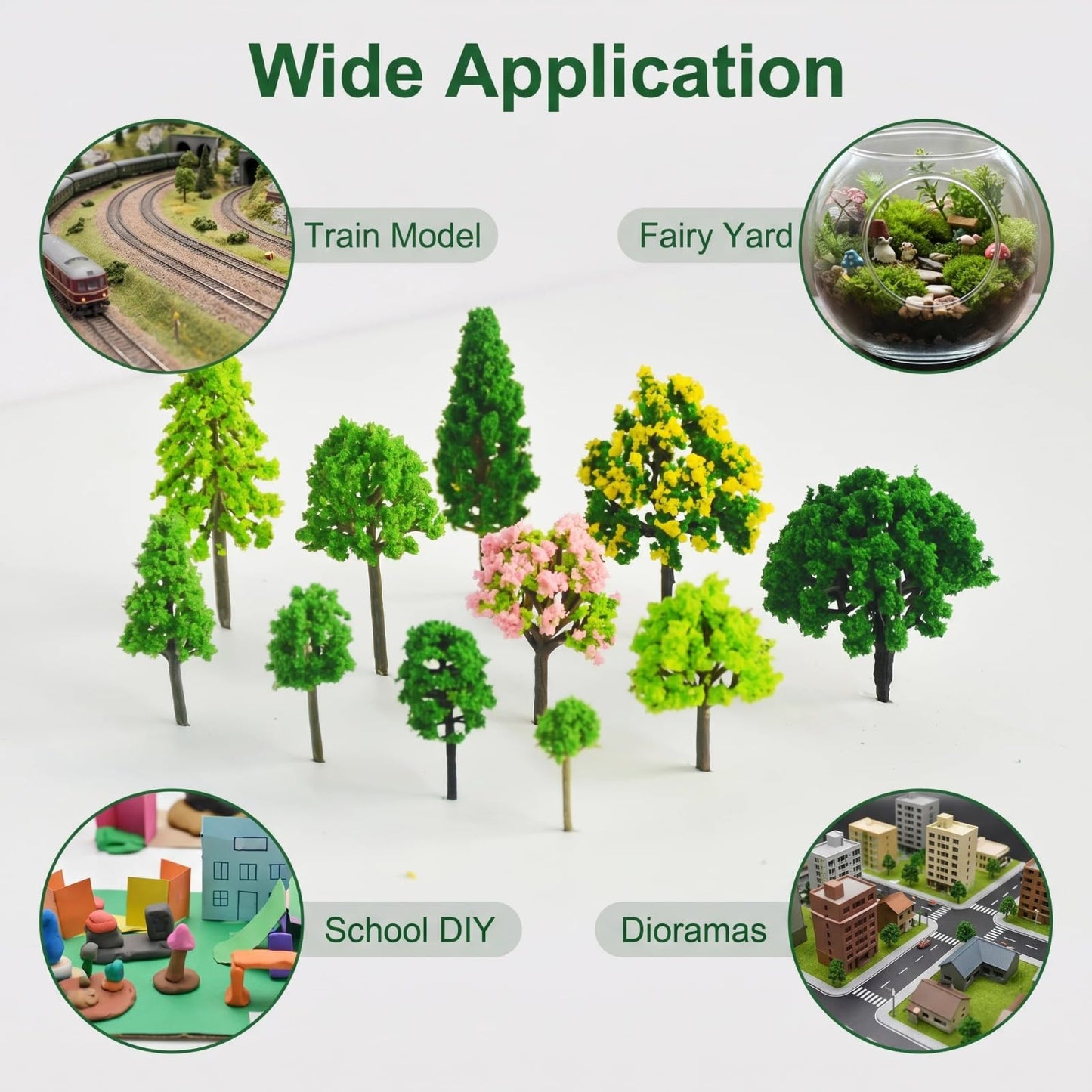 Model Trees & Diorama Supplies - 3-7cm Miniature Trees for Crafts, 55 Pcs Fake Plastic Trees for Fairy Garden Accessories & Diorama Box