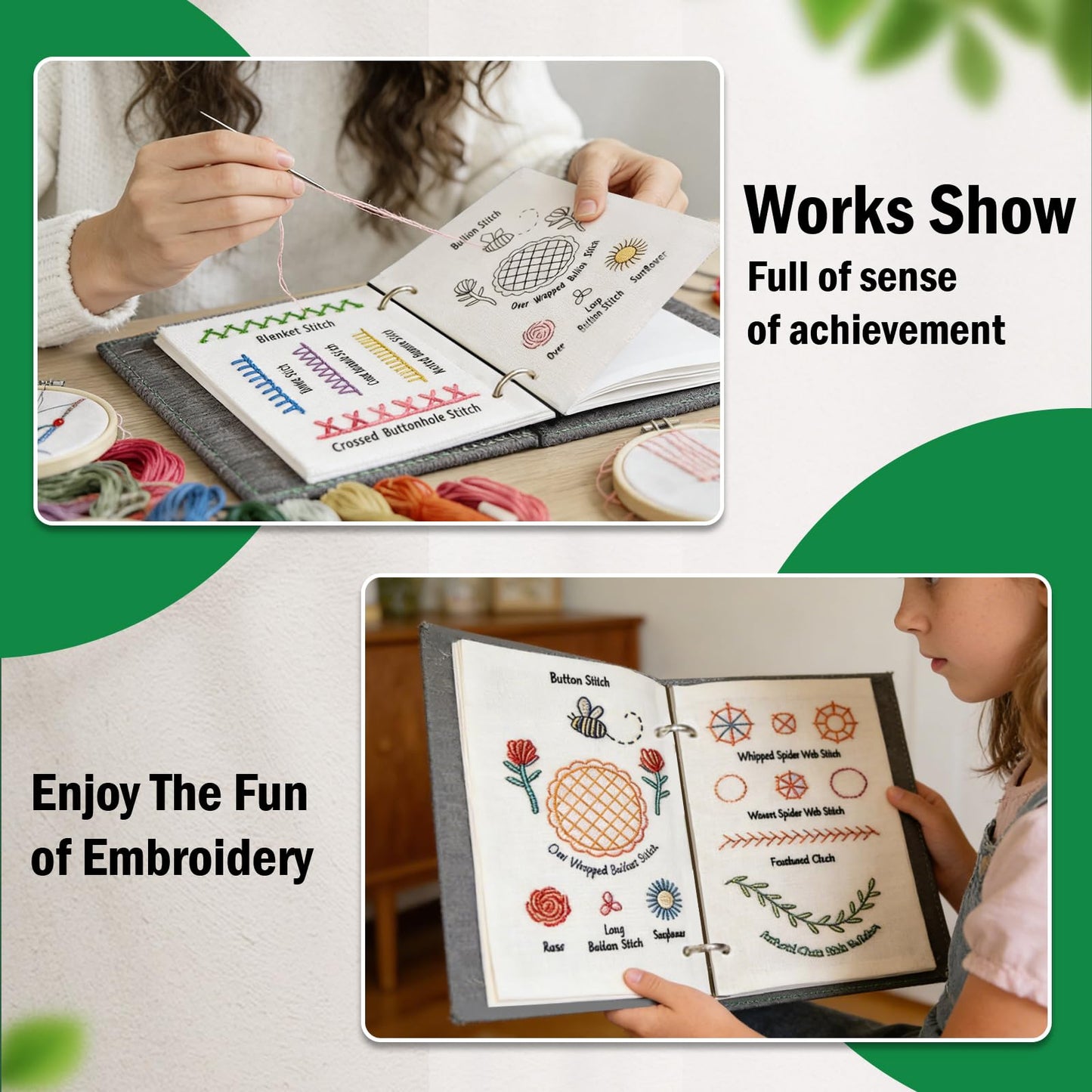 2026 Upgraded Embroidery Stitch Book Kit, 106 Patterns DIY Book Embroidery Kit with Full Tools and Tutorial, Portable All-in-One Hand Beginner Embroidery Book for Adults & DIY Craft Lovers