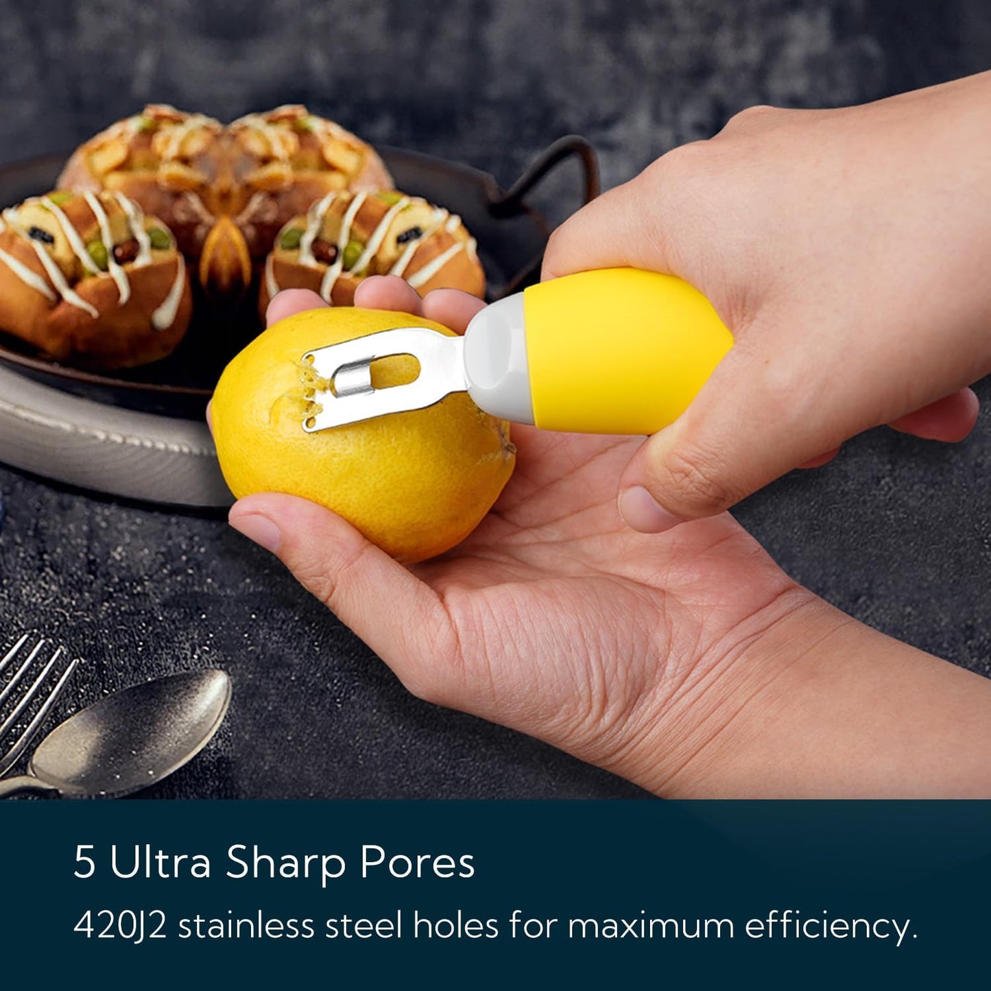 KITCHENDAO Citrus Lemon Peeler Zester Tool - Ultra Sharp Lemon Rind Twist Peeler Tool, Yellow