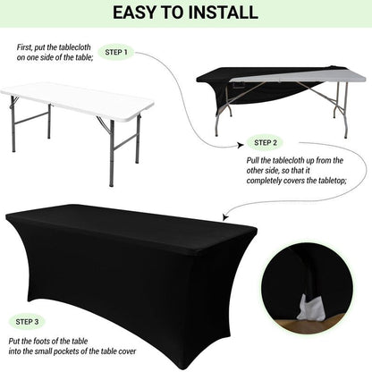 Obstal 6 Pack Stretch Spandex Table Covers for 6 Foot Tables - 6 FT Universal Rectangular Fitted Tablecloth Protector for Wedding, Banquet, Party (White, 72 Length x 30 Width x 30 Height Inches)
