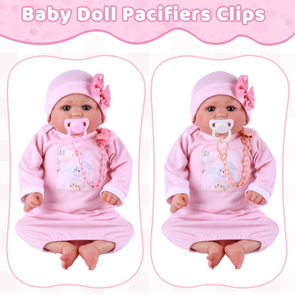 BABESIDE 6 Pcs Reborn Baby Doll Accessories Set, Cute Bear Pattern Baby Doll Bottles and Magnetic Pacifiers with Pacifier Clips Chain for Reborn Baby Dolls Girls & Boys