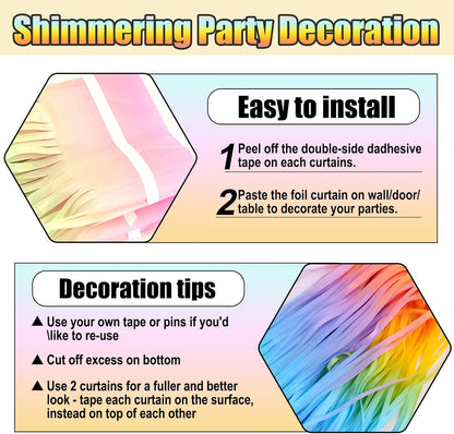 Rainbow Foil Fringe Curtain Backdrop by [Brand Name] - 3 Pack Metallic Tinsel Streamers | 3.28Ft x 8.2Ft for Parties & Events