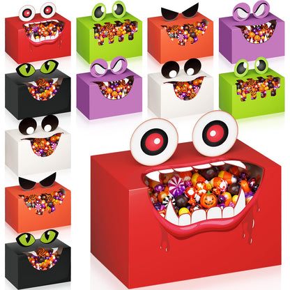 THAWAY 36 Pcs Halloween Treat Boxes with Funny Big Opening Design, Paper Candy Gift Goodie Boxes for Party Favors, Classroom Gift Exchange and Trick or Treating (6 Spooky Designs, 6x4x4 Inches)