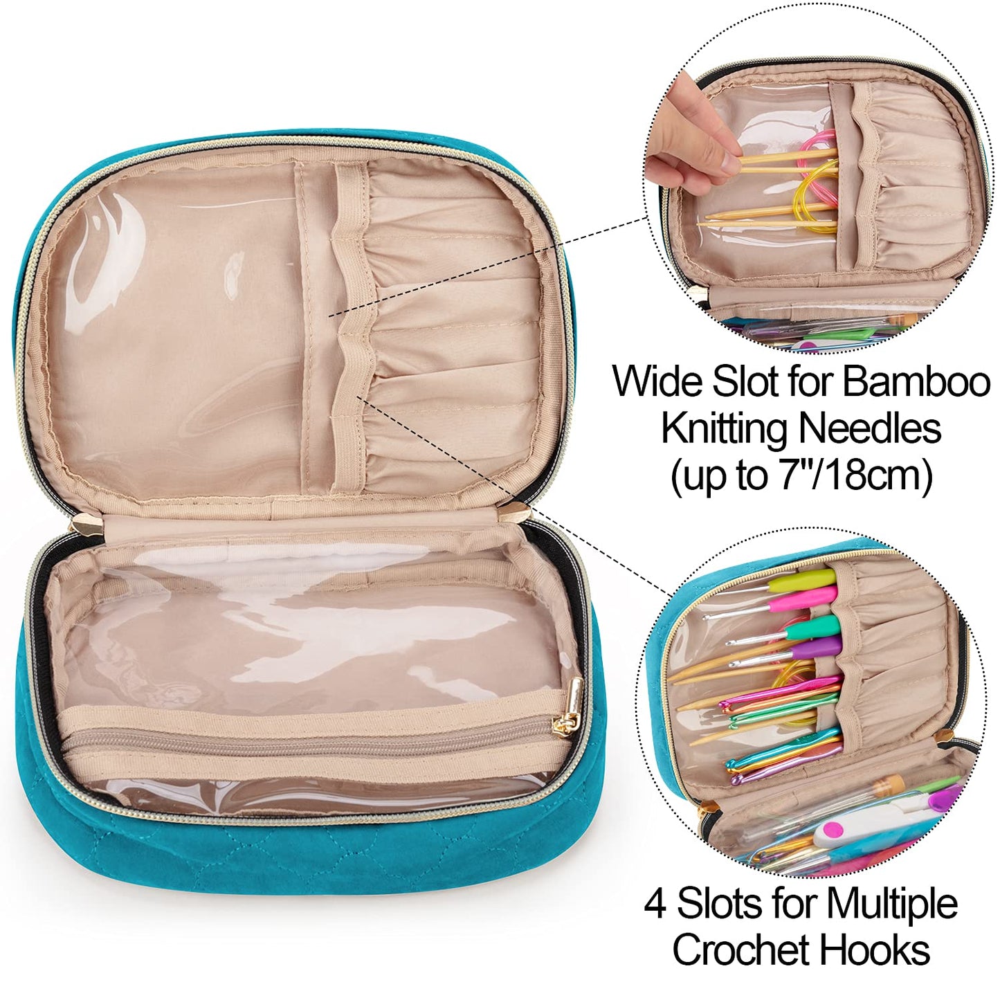 Yarwo Crochet Hook Case, Travel Organizer Bag for Crochet Hooks, Aluminum Crochet Hooks, and Crochet Supplies, Teal (Bag Only)
