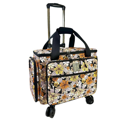BatlFrist Rolling Sewing Machine Bag with Five 360-Degree Rotating Wheels,Sewing Machine Carrying Case Fits for Most Standard Sewing Machines,YKK zipper,Hard Bottom Pad (Floral)