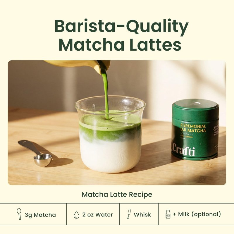 Crafti - Ceremonial Grade Organic Matcha Powder | 100 Servings (100g / 3.5oz) | Sugar-Free Kyoto Uji Matcha | Daily Matcha Green Tea for Calm Focus, Jitter-Free Energy and Barista-Grade Lattes