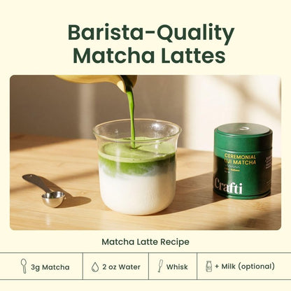 Crafti - Ceremonial Grade Organic Matcha Powder | 100 Servings (100g / 3.5oz) | Sugar-Free Kyoto Uji Matcha | Daily Matcha Green Tea for Calm Focus, Jitter-Free Energy and Barista-Grade Lattes