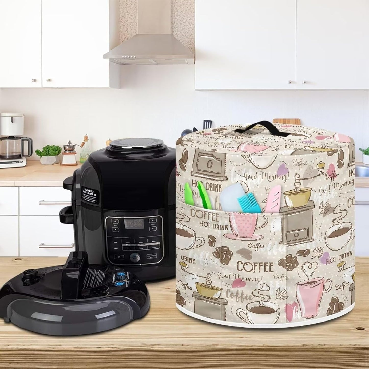 Coffee Print Dust Cover for 8 Quart Electric Pressure Cooker, Rice Cooker, Air Fryer, Kitchen Decorative Protective Bag
