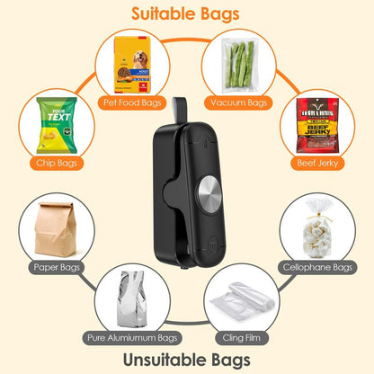 OEOP Bag Sealer, 2 in 1 Mini Bag Sealer Heat Seal and Cutter, Portable Chip Bag Sealer Heat Sealer Bag Resealer for Snacks Candies Plastic Bag Food Storage (Batteries Included)