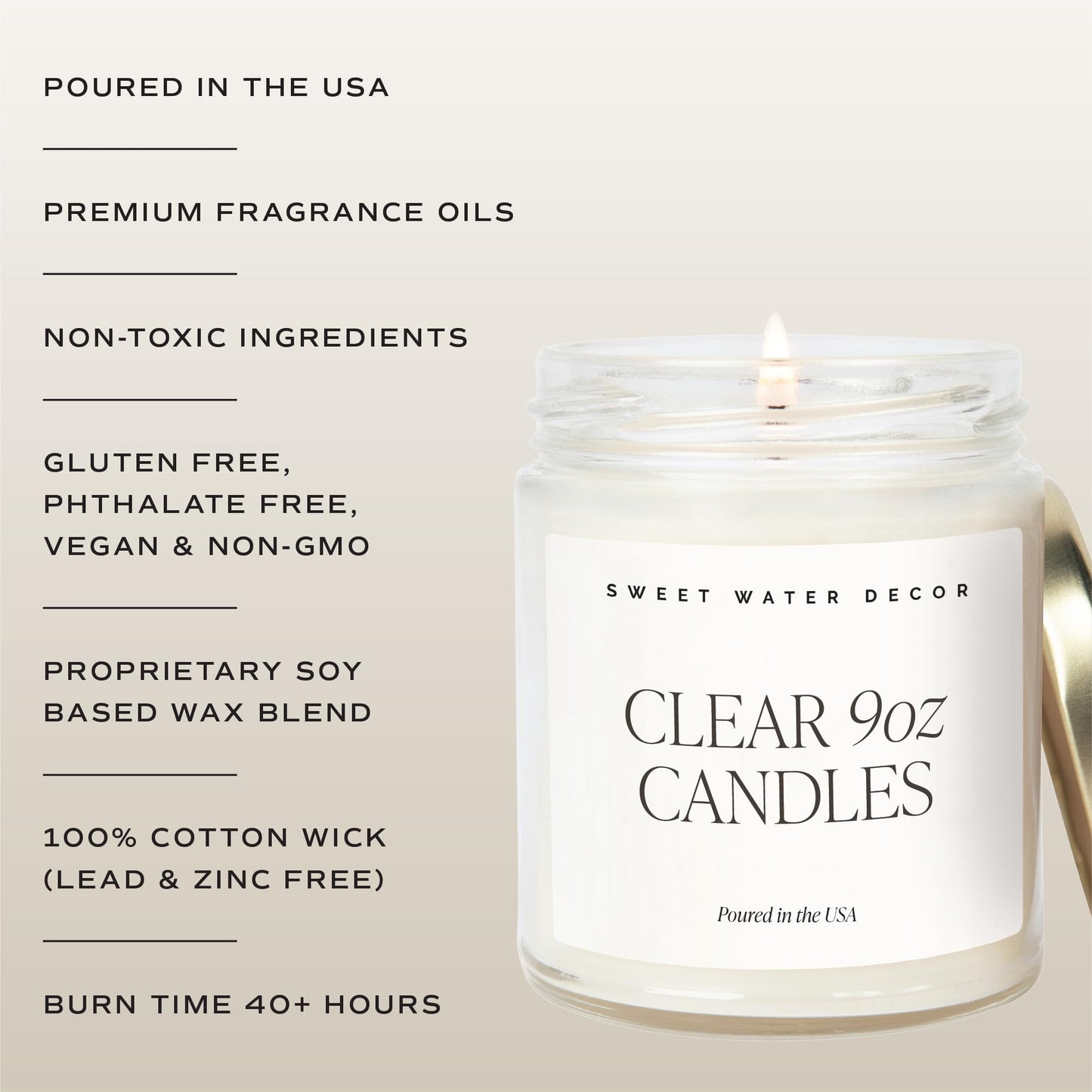 Sweet Water Decor Love You Scented Candle, Non Toxic Soy Candles with Fresh Lavender, Geranium, Warm Mahogany and Earthy Teakwood, 40 Hour Burn Time, 9Oz Gold Lid Clear Jar Candle, Poured in the USA