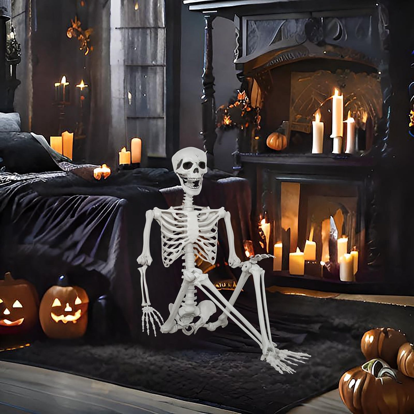 5.9ft Halloween Life Size Skeleton Realistic Full Body Skeletons Plastic Human Bones with Movable Joints for Halloween Props Spooky Party Decoration