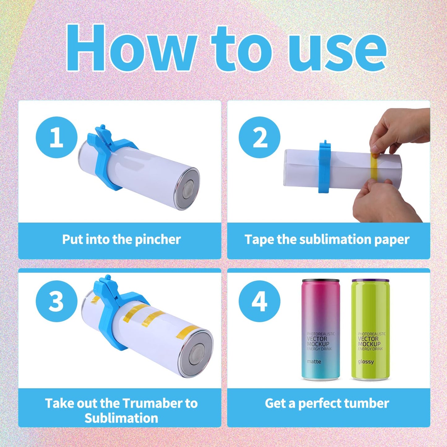 Majreey Sublimation Blanks Tumbler Clamp Tool, for 20 Oz Sublimation Blanks, Heat Resistant Gloves, Heat Tape Sublimation, Heat Tape Dispenser Sublimation Kit, Tumbler Clamp Clamp (Blue,Pink)