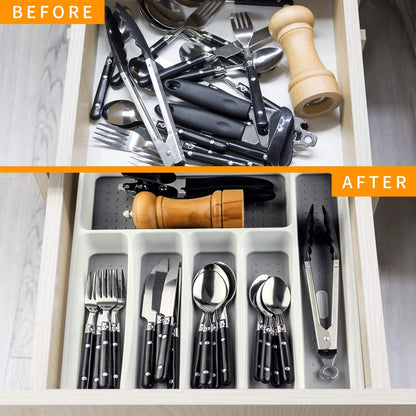 LeMuna 6 Compartment Silverware Organizer Tray for Drawer, Kitchen Drawer Organizer with Soft Grip Lining and Non-Slip
