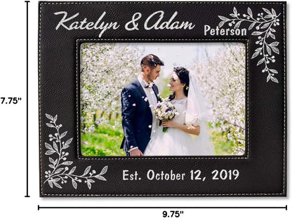 Personalized Newlywed Couples Leather Picture Frame - 7x5 Engraved Wedding Anniversary Gift