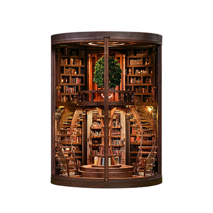 DIY Book Nook Kit with LED Light, Miniature Dollhouse, 3D Wooden Puzzle, Bookshelf Insert Decor Craft Gift (Wisdom Rings Book Repository)