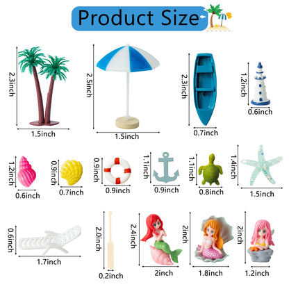Haooryx Beach Fairy Garden Miniature Ornament Accessories - 31Pcs Summer Ocean Cake Topper Decoration DIY Resin Micro Seaside Scene Figure for Summer Beach Swimming Pool Birthday Party Favor Supplies