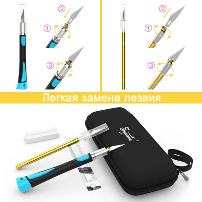 Craft Knife Set, Cutter Manualidades Precision, Cutter de Precision con Mango de Goma, Para Cortar, Tallar y Modelismo, Contiene 2 Cuter Manualidad, 20 Cuchillas de Recambio, Caja de Almacenaje