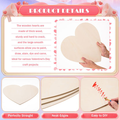 AWIZOM 3 Pcs 14 Inch Unfinished Wooden Hearts for Crafts Blank Wooden Heart Cutouts 1/4 Thick Large Wood Heart Slices for DIY Crafts Project, Painting, Door Hanger, Sign Making, Laser Engraving