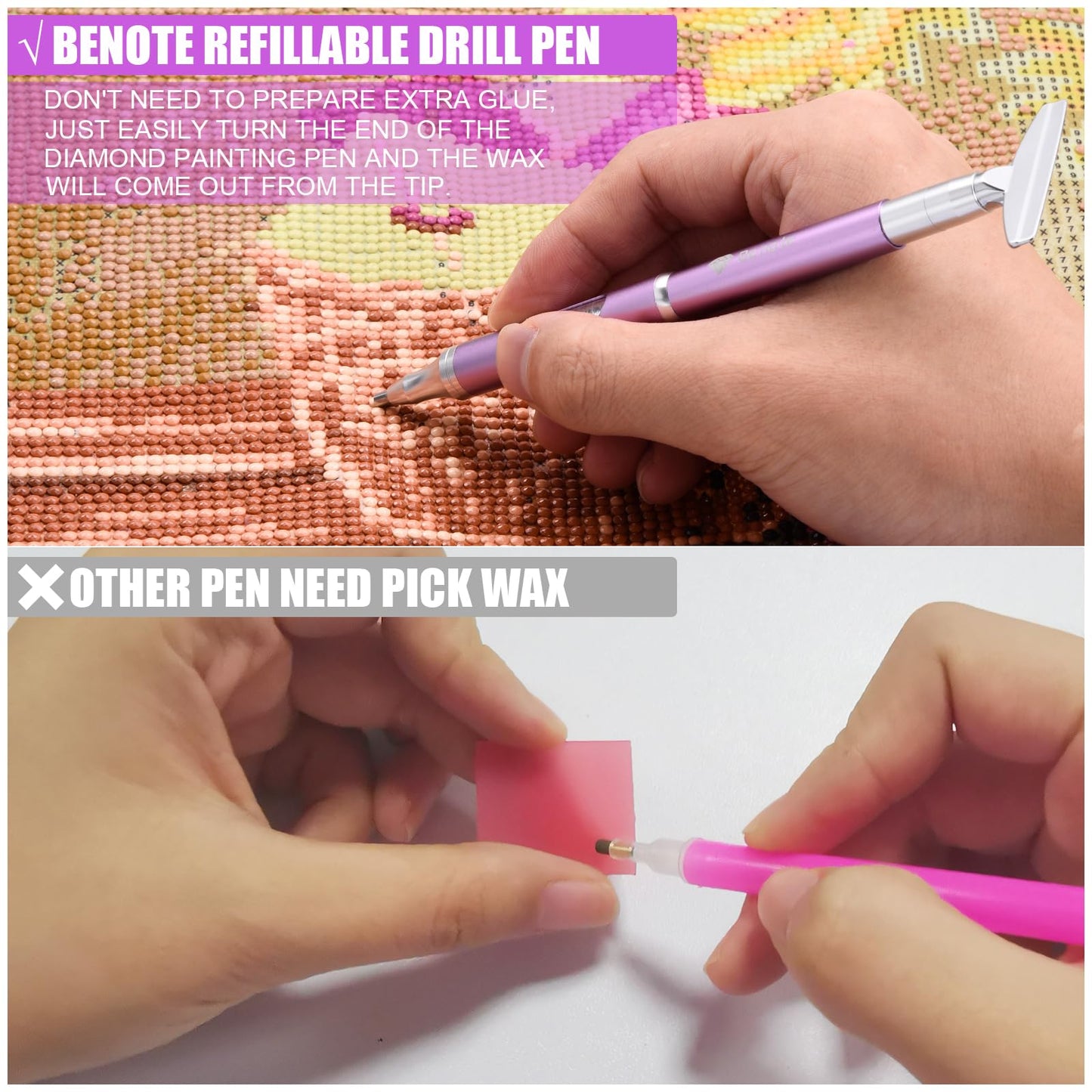 benote Diamond Art Painting Pen Refillable Wax Pen for Diamond Art Kit Accessories, Self-Stick Drill Pens with Metal Correction Plate for 5D Craft DIY Nail - B18