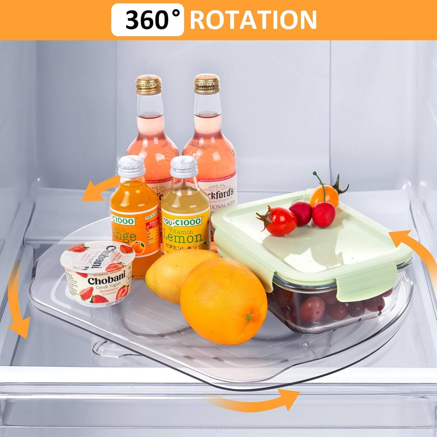 Square Lazy Susan Organizer for Refrigerator, 360° Rotate Rectangle Turntable Storage for Fridge and Pantry