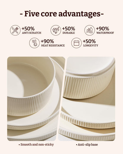 Richmount Star 12-Piece Plates and Bowls Set, Porcelain Dinnerware Sets for 4 Service, Modern Dish Set-Chip and Scratch Resistant, Dishwasher & Microwave Safe, Creamy White