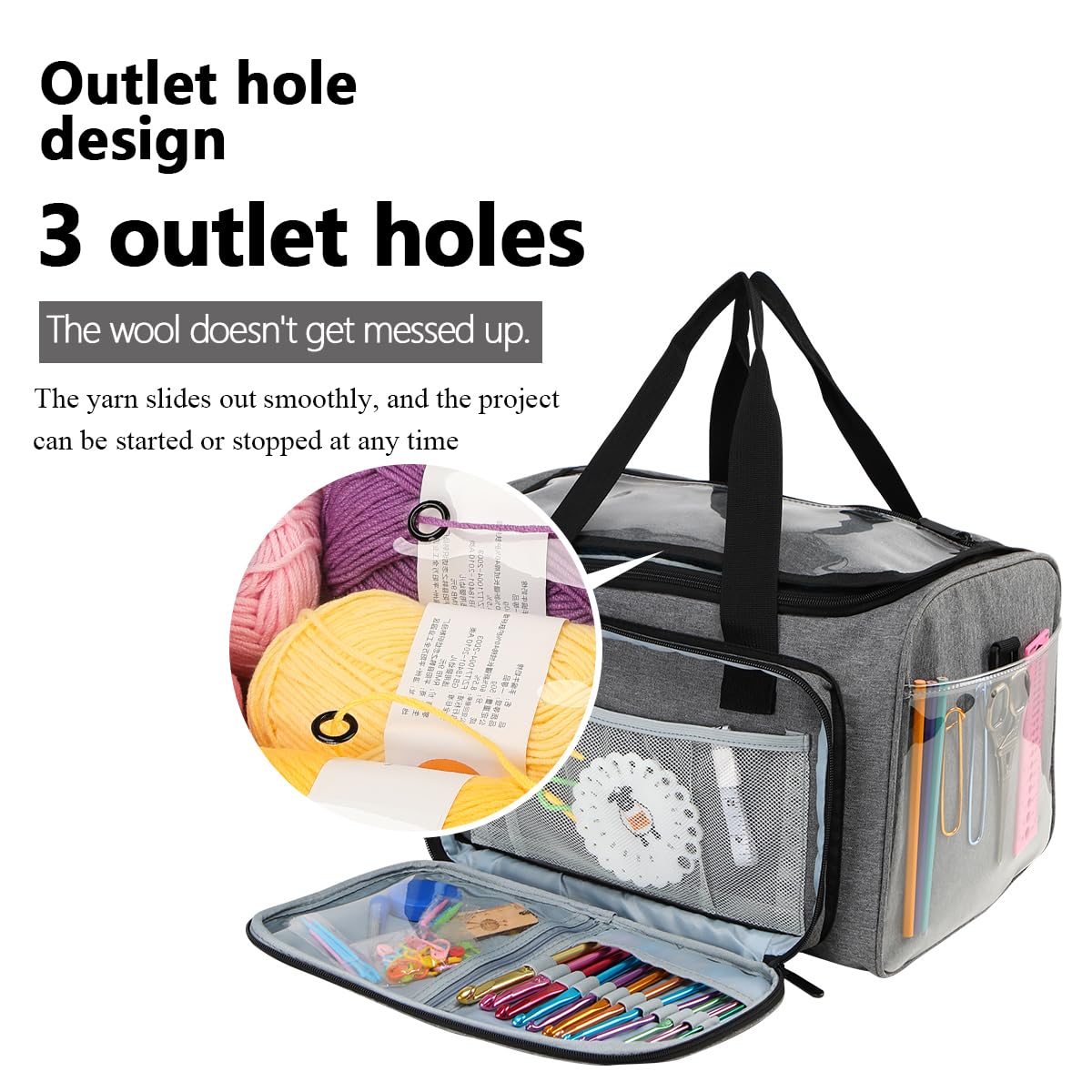 Weabetfu Large Crochet Bag Knitting Bags and Totes Organizer Huge Yarn Bag Storage for Crocheting Knitter,Crochet Hooks,Knitting Needles Kit,Supplies,Yarn - Ideal Crochet & Knitting Gift(Grey)