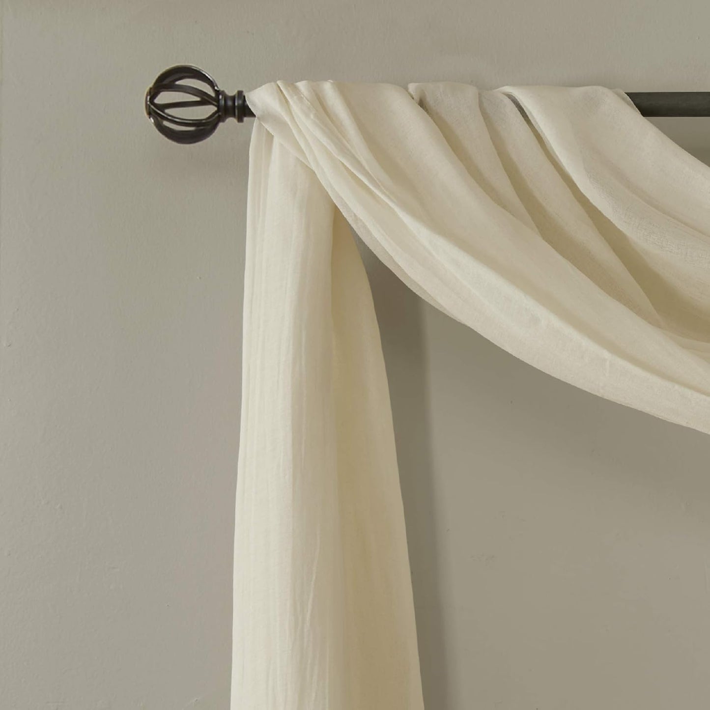 Madison Park Harper Sheer Bedroom Curtain - Modern Contemporary Window Panel for Kitchen, 42" x 144", Cream