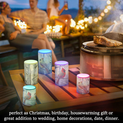 ALAZA Autumn Winter Red Birds on Birch Tree Flickering Flameless Candles Battery Operated with Remote Timer,Tea Light Candles LED Pillar Votive Candles Set of 2 for Outdoor Indoor Decorations
