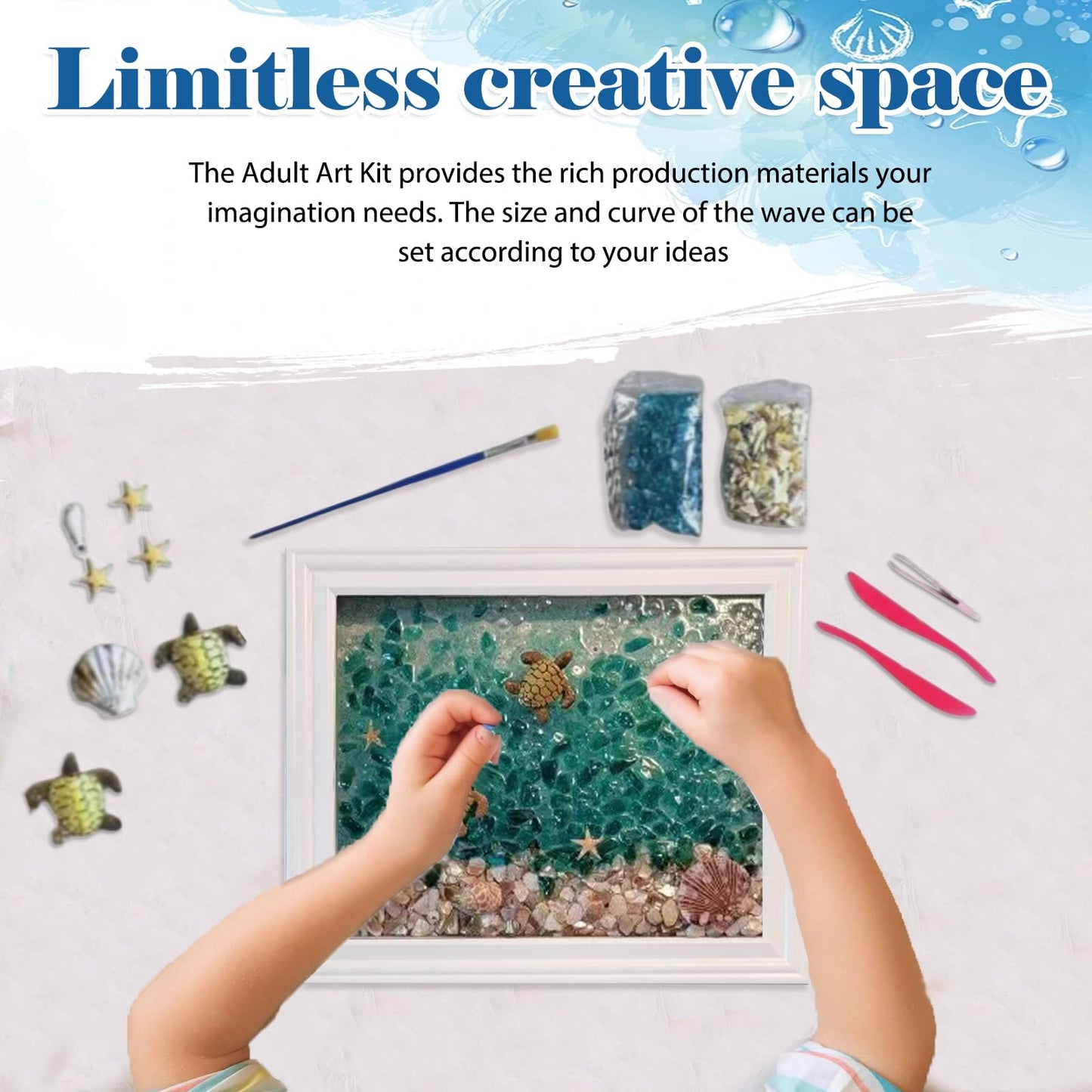 CIYOJA DIY Mosaic Kit for Adults – Complete Glass Mosaic Craft Kit with Sea Glass, Resin, Frame – Easy Resin & Stained Art Starter Set for Beginners & Adult Creative Projects (Turtle Design)