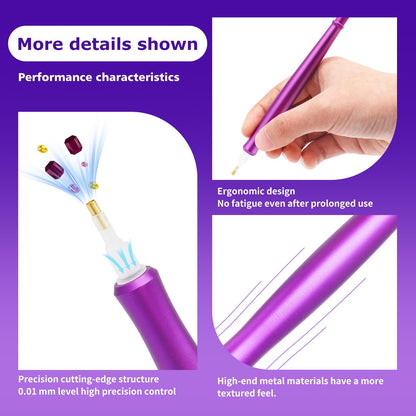 Sthmeyue Portable Diamond Painting Pen – Ultra-Light, Travel-Friendly | USB‑C Power Bank/PC Charging | 600mAh Battery + Quiet Operation | 3-Mode Suction & Wax-Free (Violet)