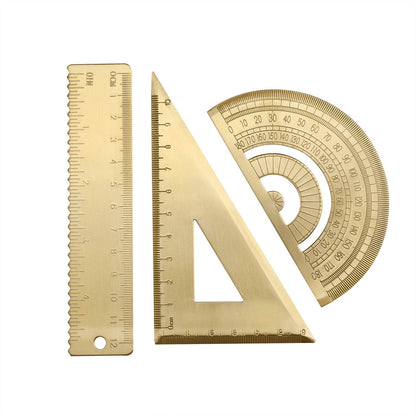 3 Packs Brass Triangle Ruler Protractor Set, Geometry Scale Ruler, Math Semicircle Protractor, Triangular Square Ruler, Drafting Tool Kit for Students Architects Engineers